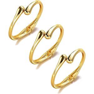 Gold 3 Pcs Bangle Bracelets for Women and Teens Adjustable Chunky Twist Cuff